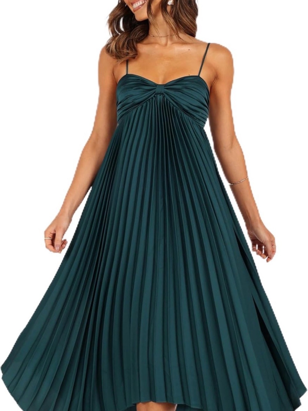 NWT Petal & Pup Vikki Emerald Green Pleated High-Low Slip Dress Size 8 - Picture 11 of 16